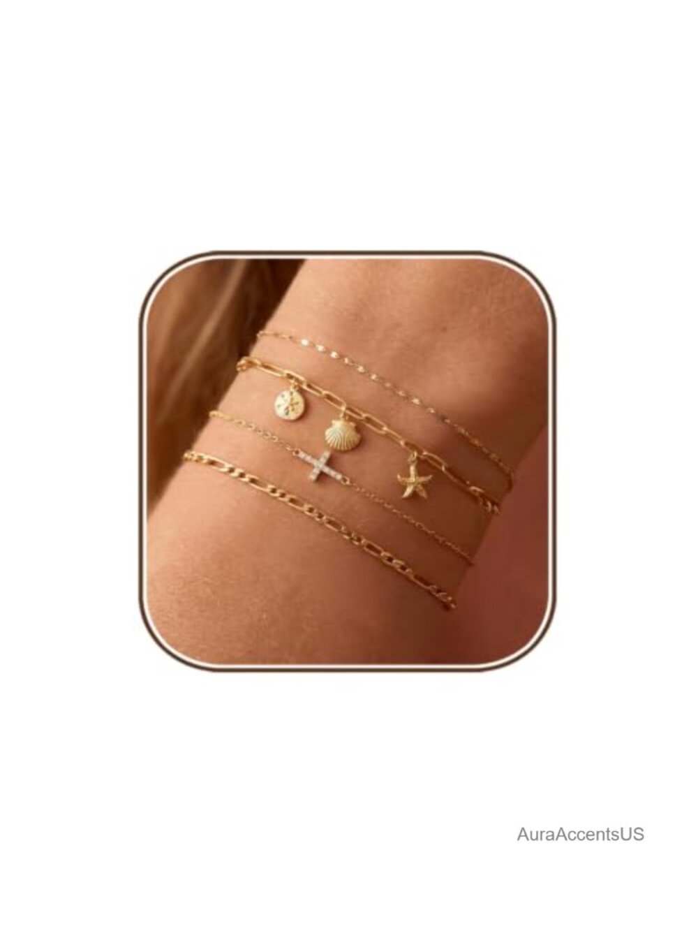 14K Gold Plated Dainty Cross Christian Bracelet Stack - Hypoallergenic, Gift Box